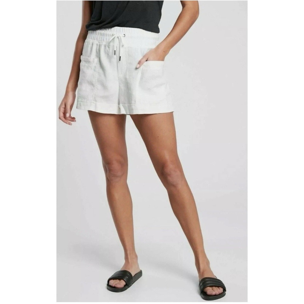 Athleta Cabo Linen 4" Shorts White Stretch Waist Size 14 Vacation Beach